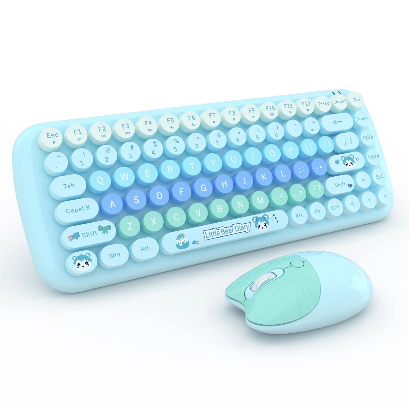 Pink mini cute cartoon wireless keyboard and mouse set with optical sensor and compact 43.5cm design
