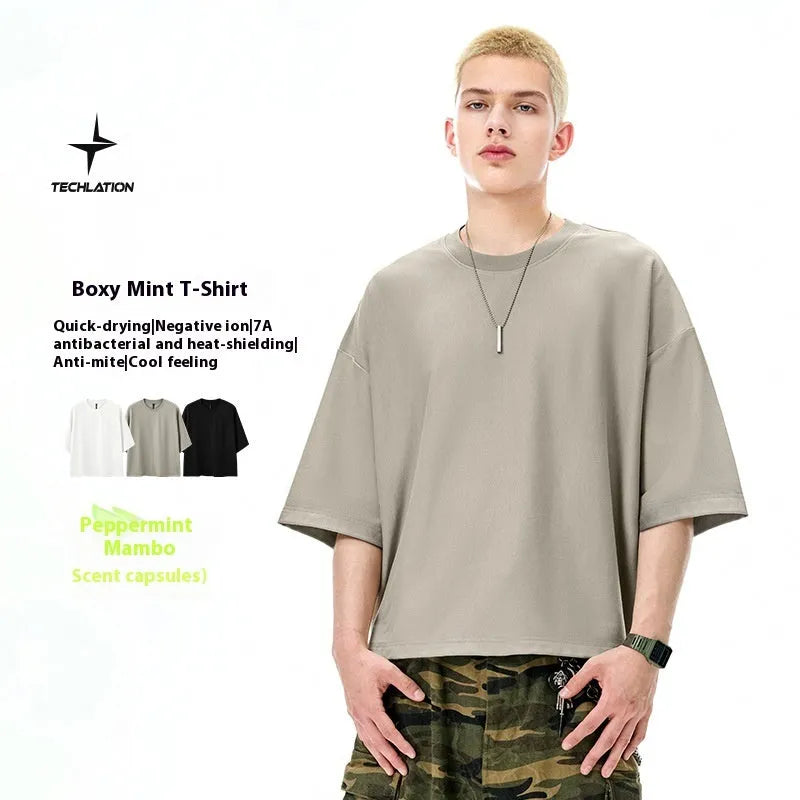 Men's sand grey loose fit short sleeve T-shirt with regular sleeves