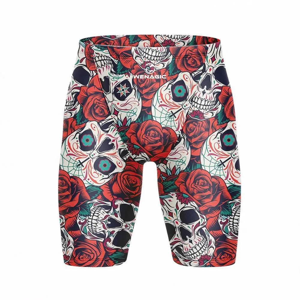 Men's Lycra swimming briefs in a pattern colour, showing the briefs style fit.