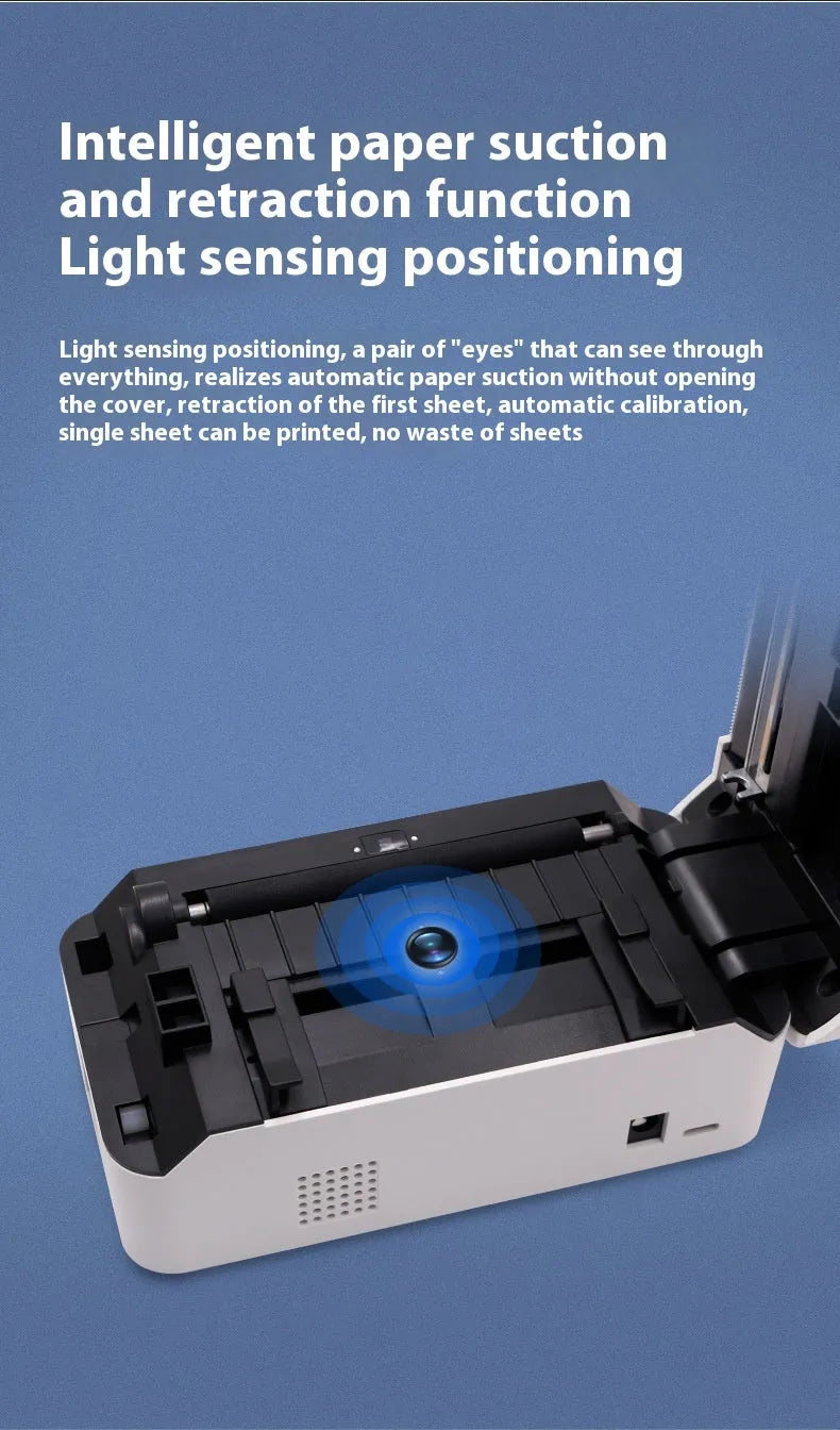 Thermal Express Single Electronic Surface Printer TDL401H on desktop with Bluetooth and USB connectivity