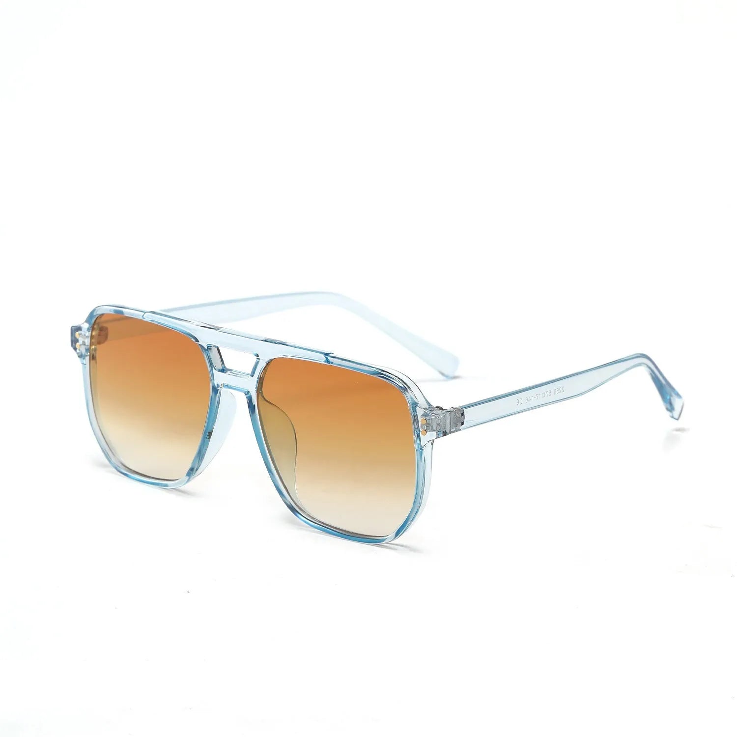 Square double beam full frame sunglasses for women in black frame with pink lenses.