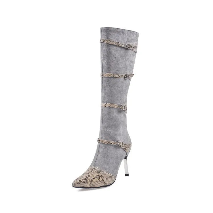 Women's black knee-high boots with high heel and velvet lining