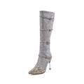Women's black knee-high boots with high heel and velvet lining