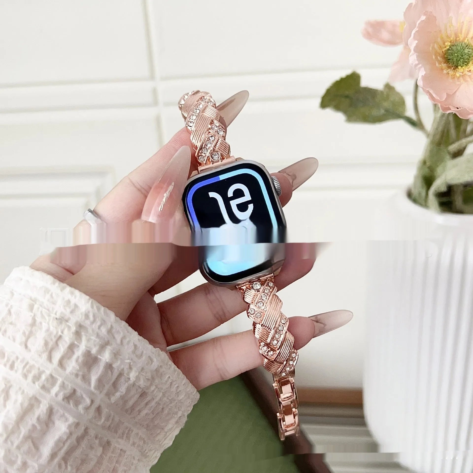 Zinc alloy Apple Watch strap with twist diamond design in multiple colour options.