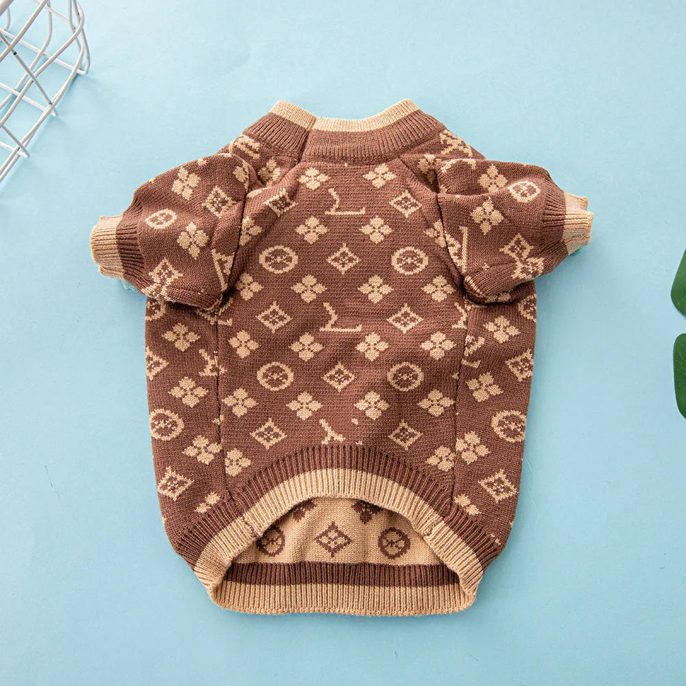 A thick wool dog sweater for winter available in multiple sizes and colours.