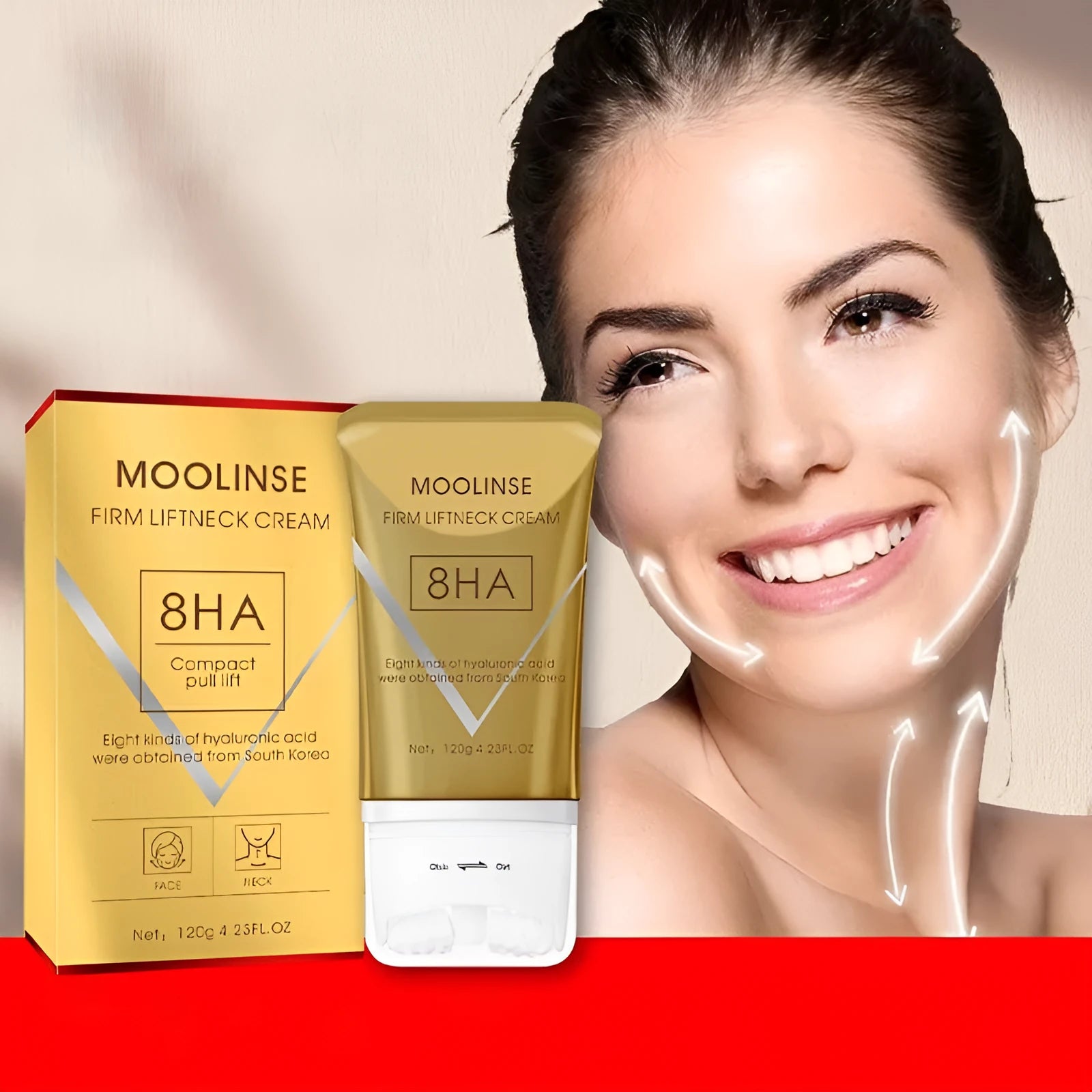Neck moisturising cream with massage roller for dry skin application