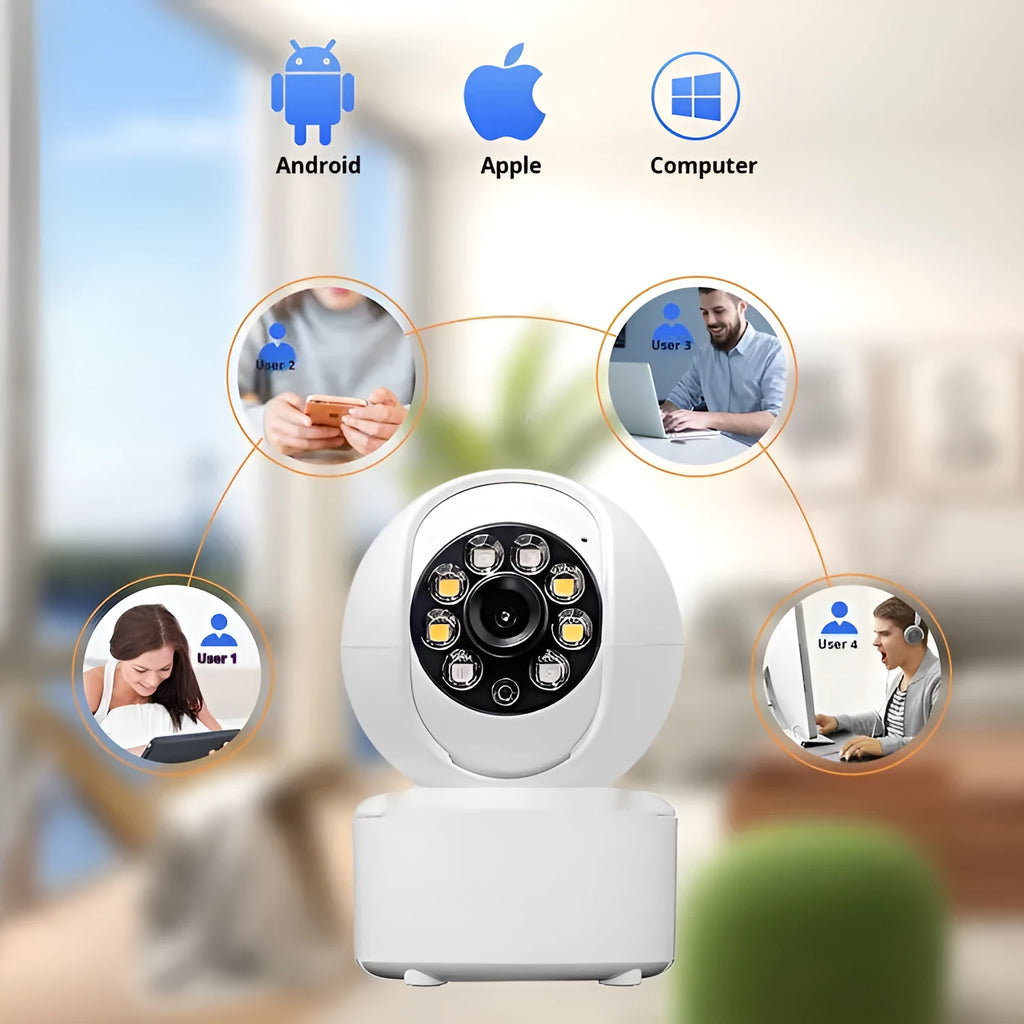 1080p Bluetooth indoor security camera with dual lights and ceiling mount bracket
