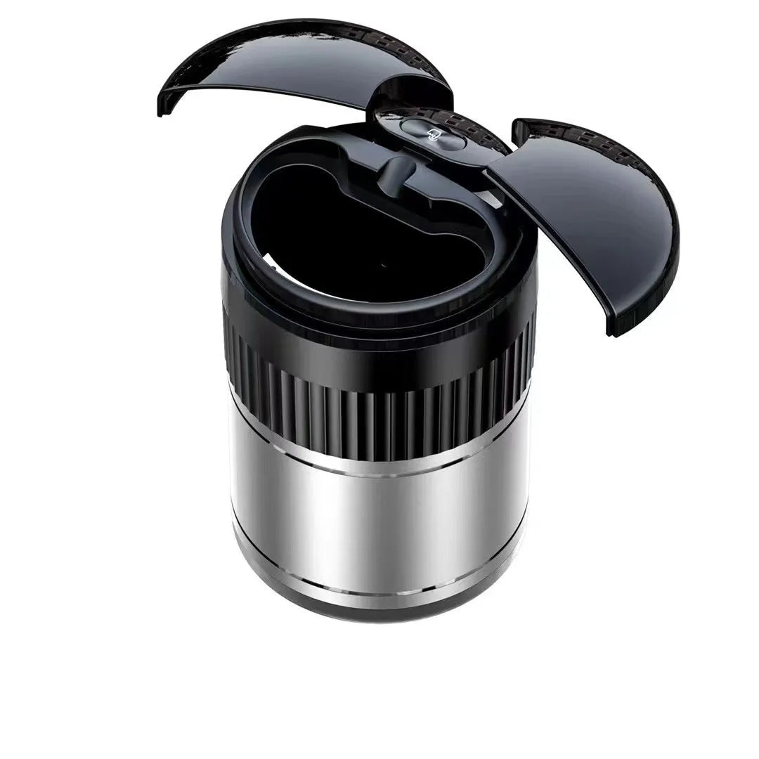 Metal automatic sensing car ashtray with touch lid in black, silver, red, or green