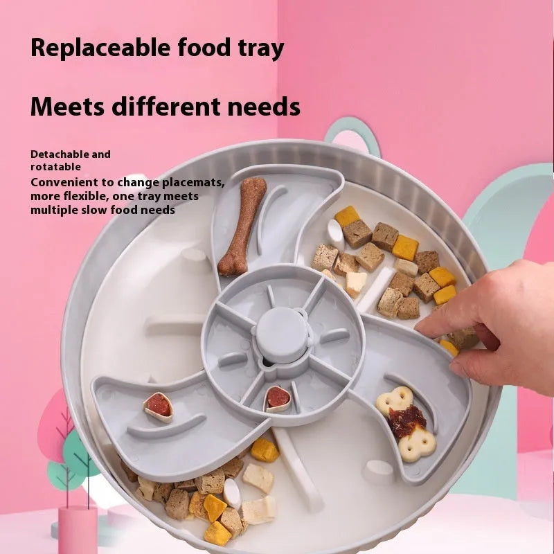 Pet rotating game board feeding bowl with slow food licking mat and anti-choke silicone base pad in beige colour