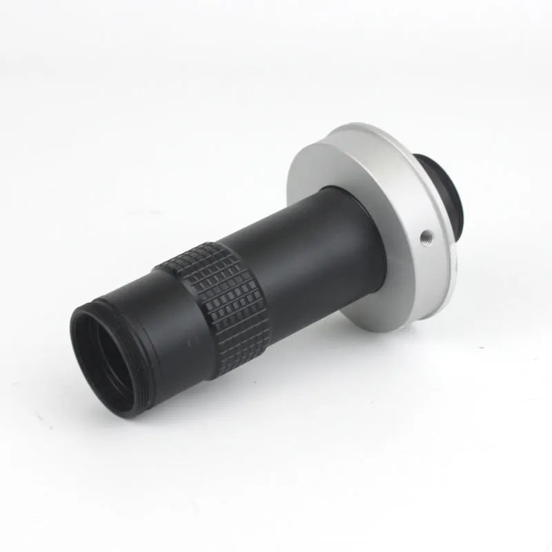 Black industrial camera monocular lens with 130x magnification range for precision inspection