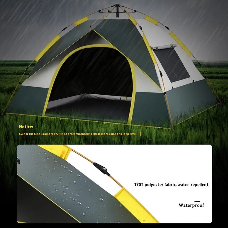 Dark green automatic quick-open camping tent for 3-4 people with year-round suitability