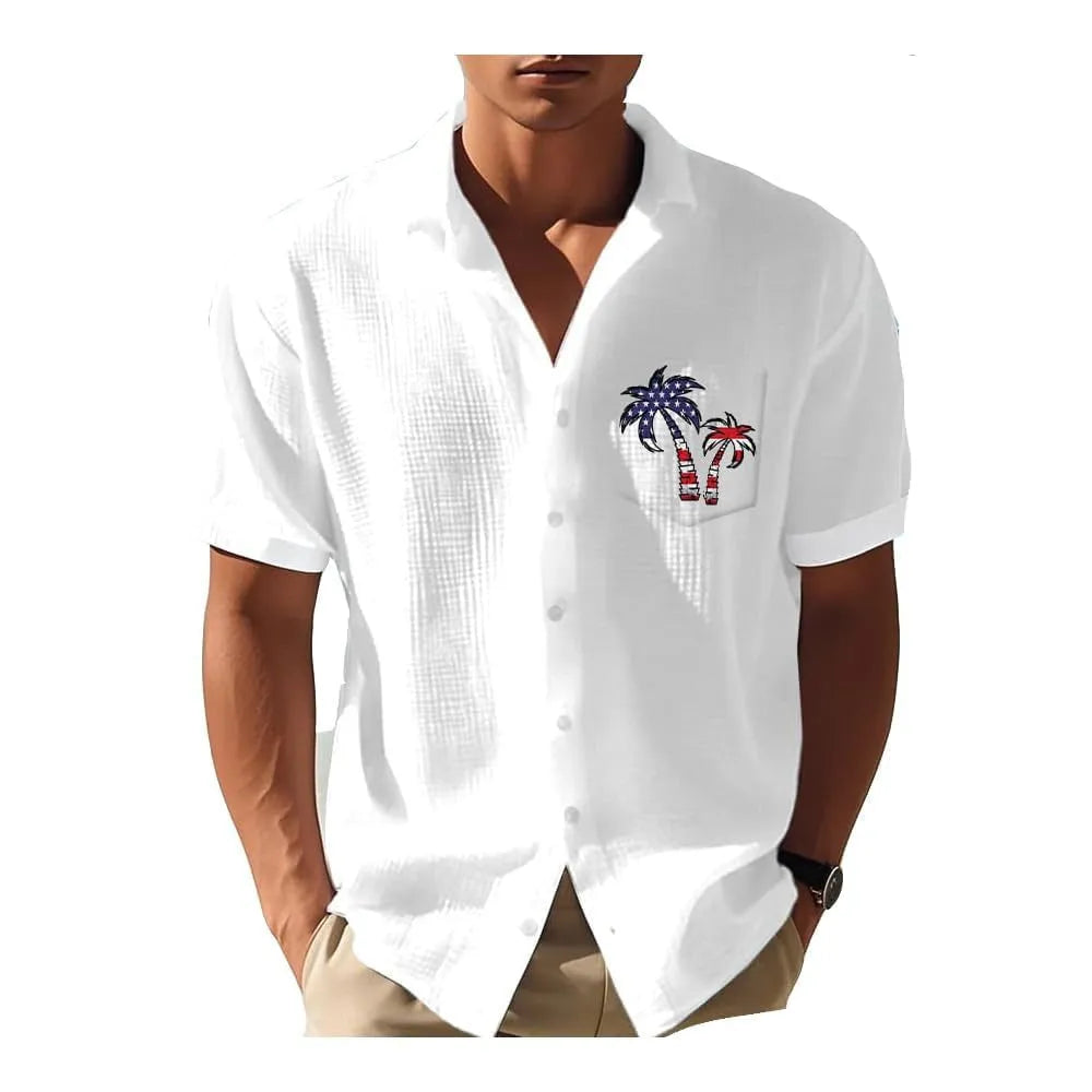 Men's loose fit Hawaiian shirt with digital print pattern and short sleeves