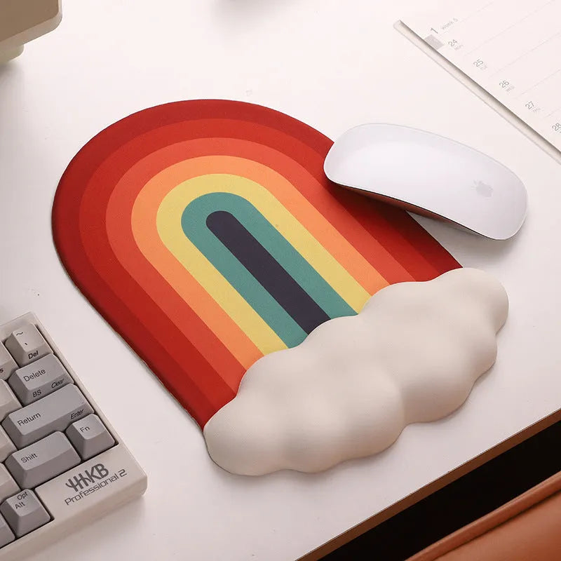 Silicone wrist rest mouse pad and keyboard support pad with Cloud Rainbow pastoral design