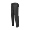 Men's black running trousers with mid-waist design and full-length polyester construction for sports