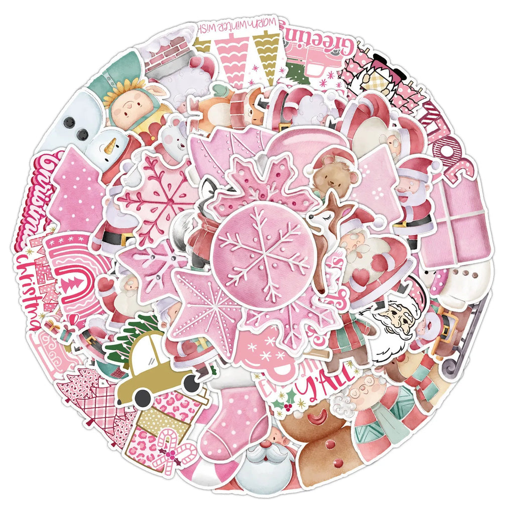 Set of 50 cute Christmas waterproof stickers in sizes from 4cm to 8cm for decoration.