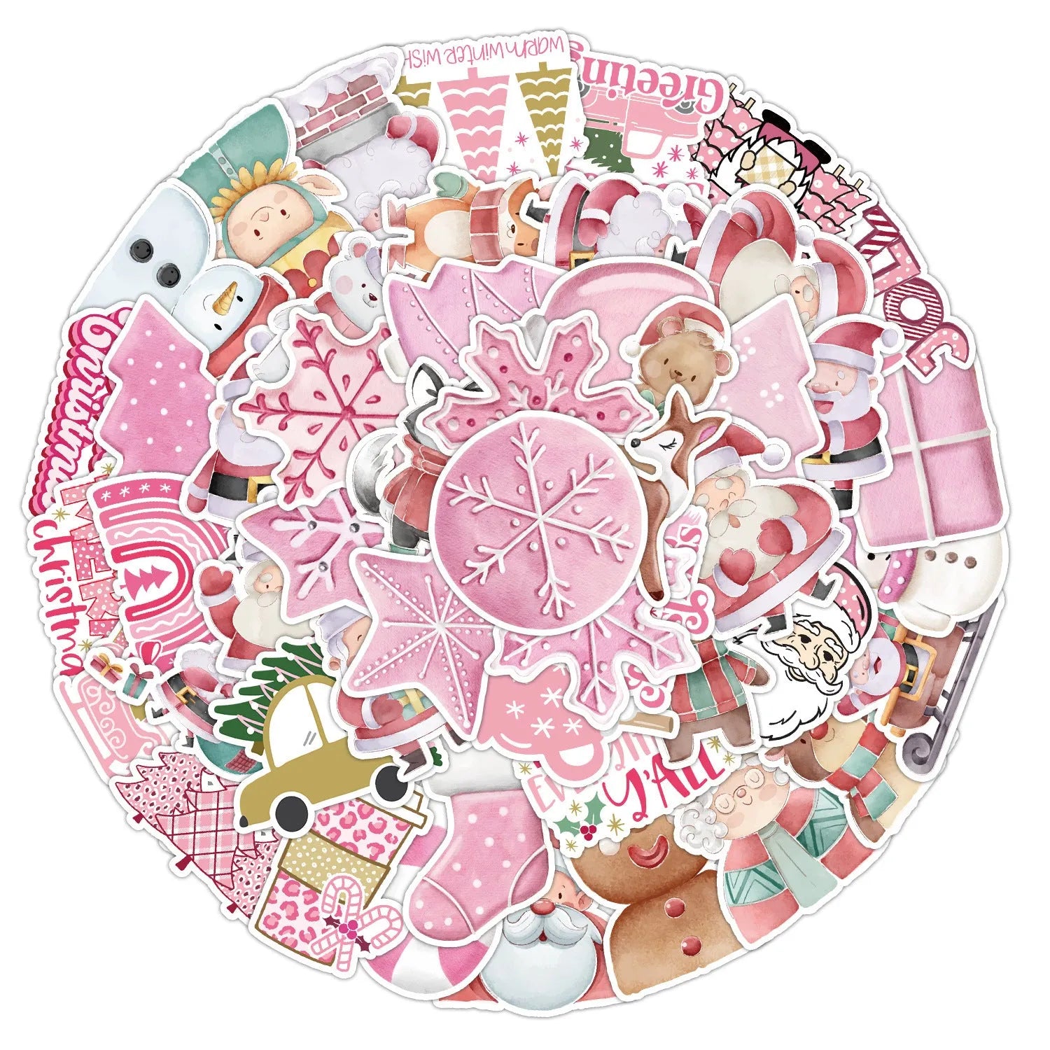 Set of 50 cute Christmas waterproof stickers in sizes from 4cm to 8cm for decoration.
