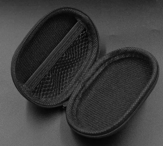 Black oval leather earphone storage bag for EDX PRO and ZEX PRO audio devices