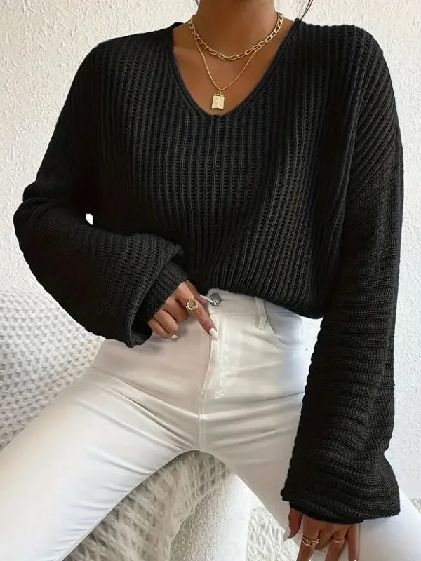 Women's solid color long sleeve pullover top in loose casual fit free size polyester