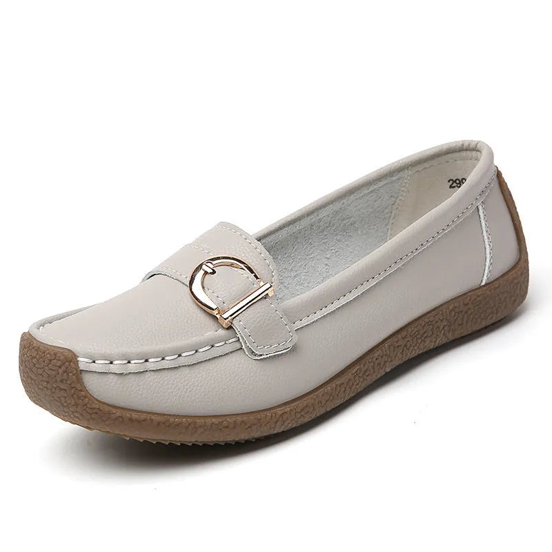 Women's casual loafers with round toe, artificial PU upper, and beef tendon sole in multiple colours