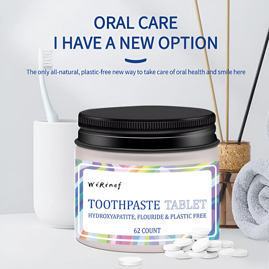 62 toothpaste tablets in solid form for portable dental cleaning without tubes