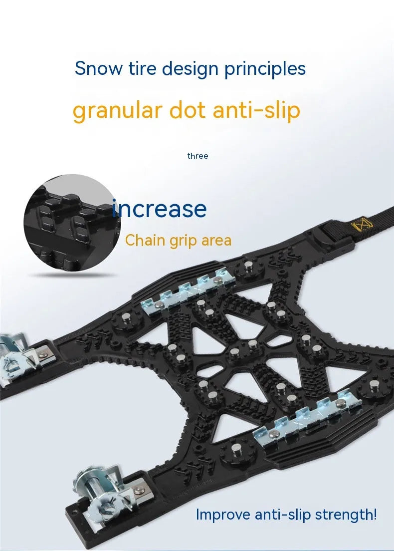 Universal black and yellow steel plate anti-skid tyre chain set with tools for car and SUV