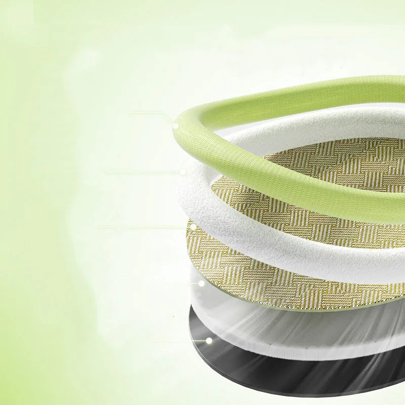 Green pet cooling mat with a raised fruit-shaped backrest, shown with a dog resting on it.