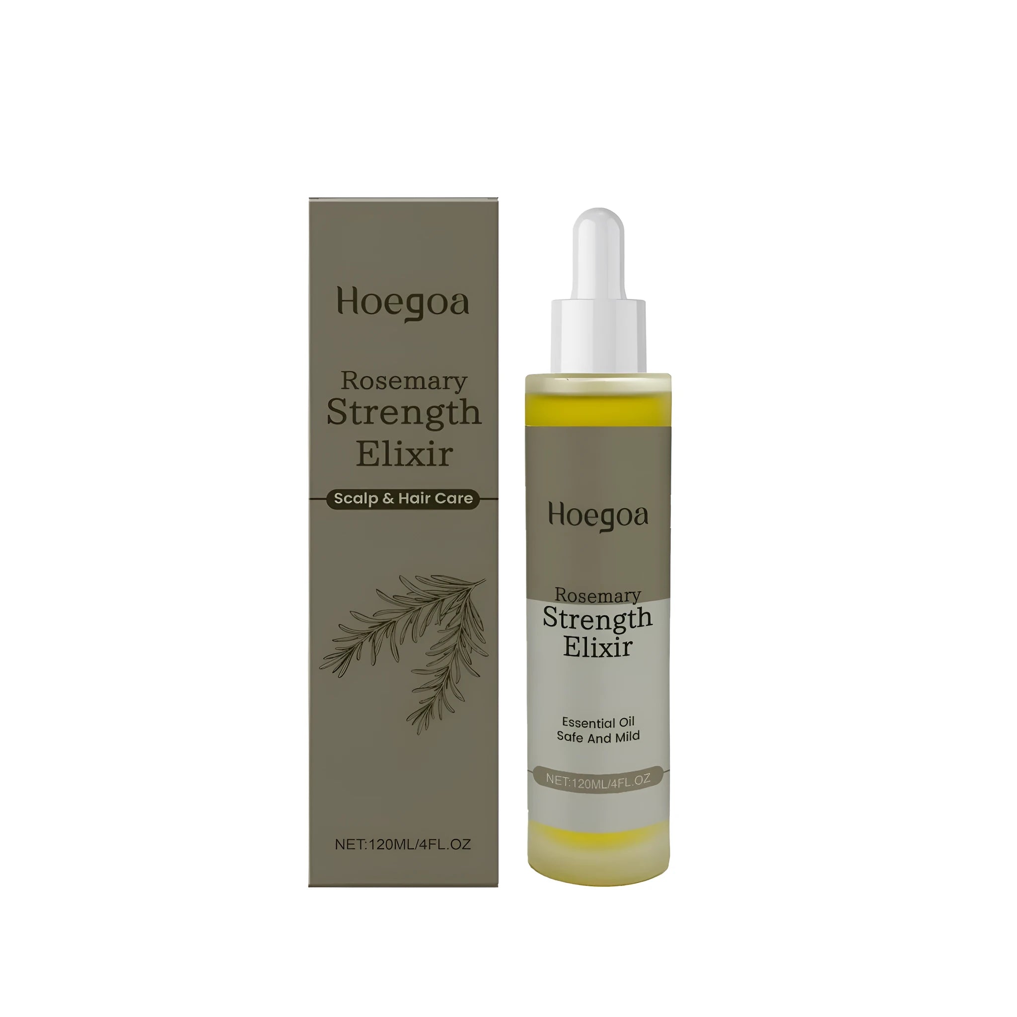 120ml bottle of rosemary and ginger hair tonic concentrate on a white background.