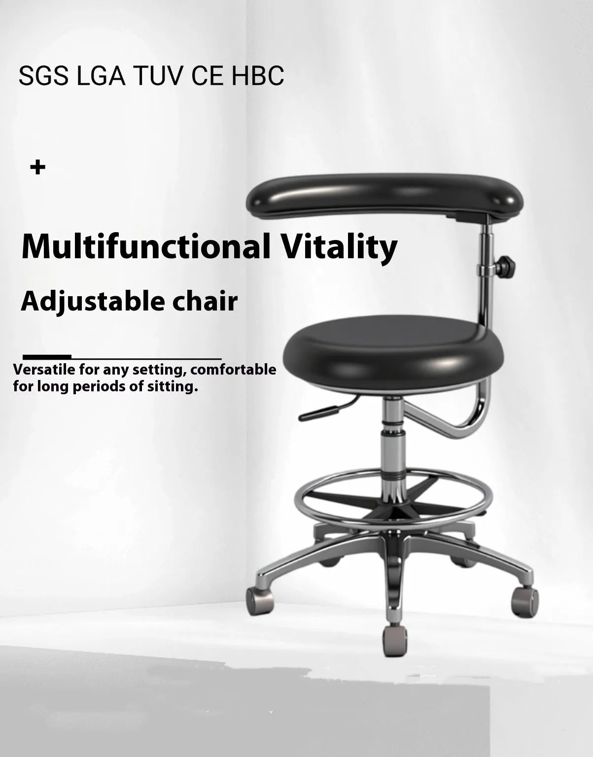 Black leather dental chair with lifting mechanism for dental hospital clinic use