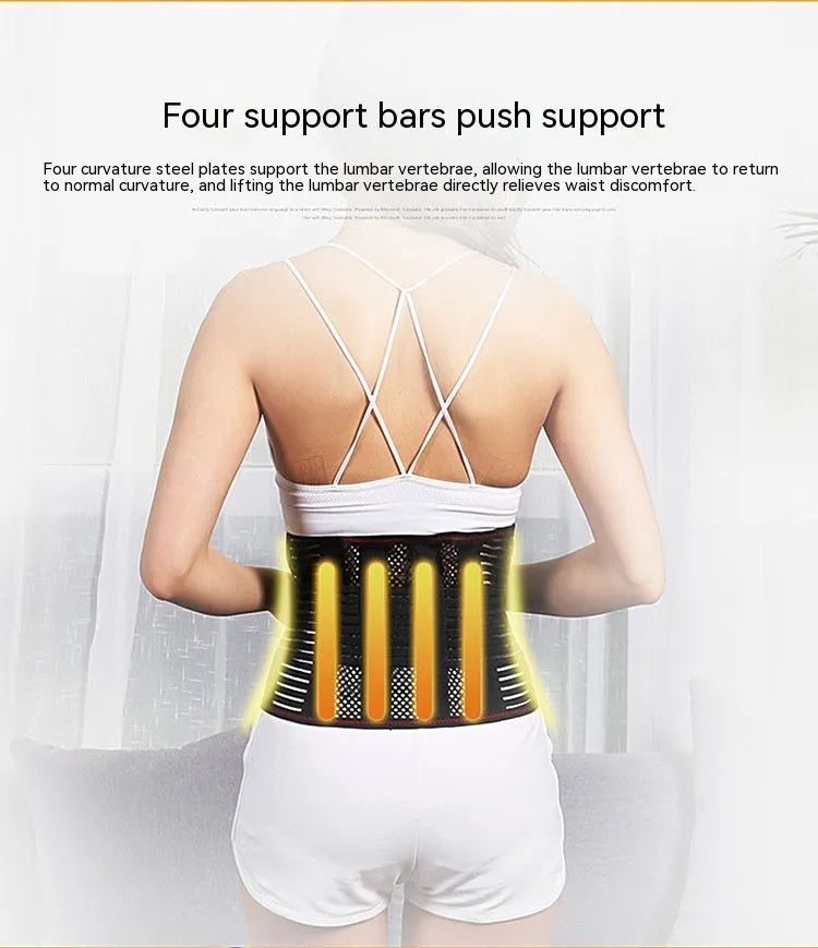 Black sports waist support with steel plate for lumbar protection during yoga and fitness