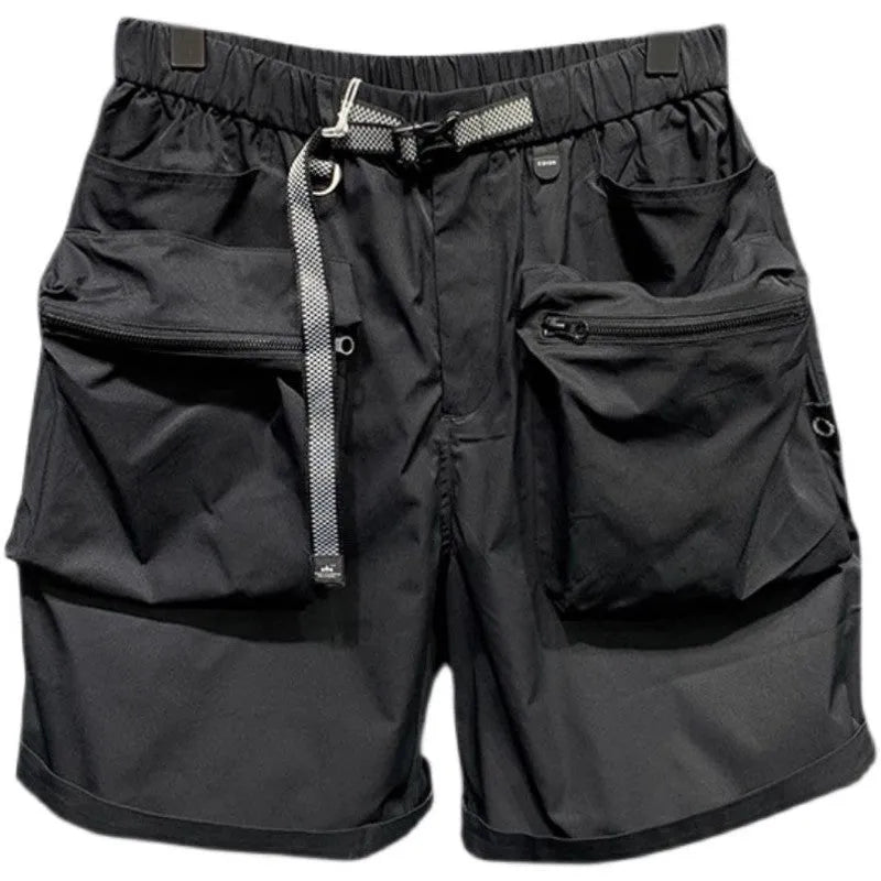 Men's black loose fitting workwear shorts with pockets, above-the-knee length with straight leg design