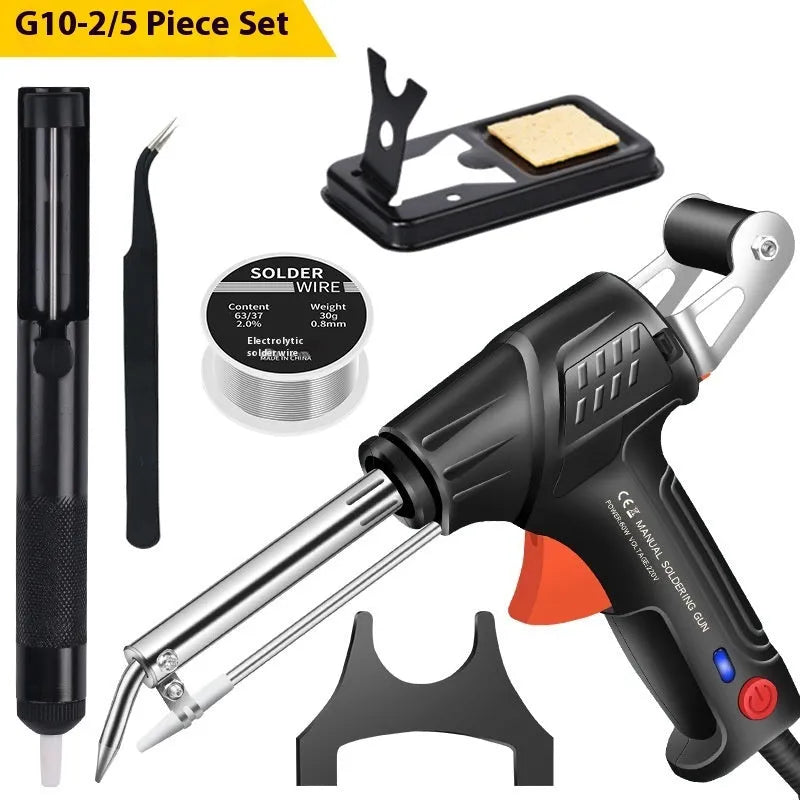 Black G102 outer soldering gun kit with light, showing five-piece alloy set.