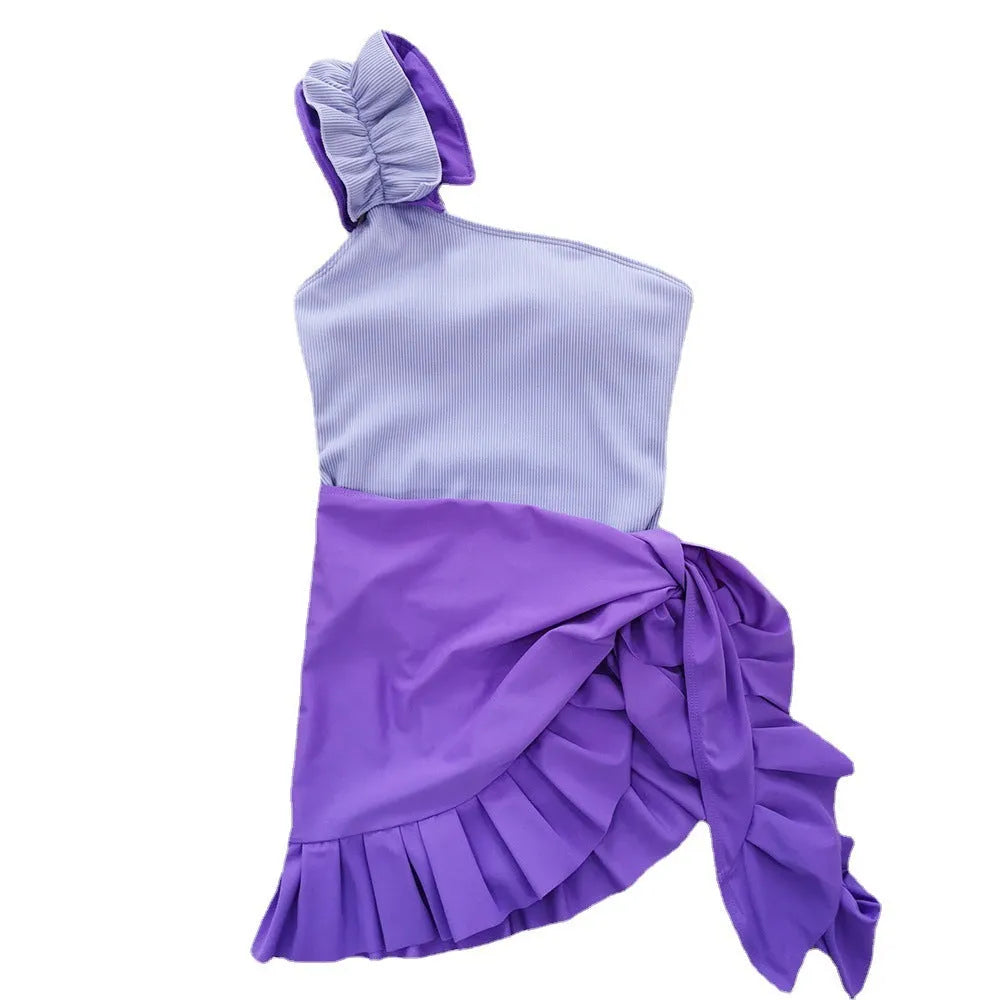Single-shoulder suspender tube top one-piece swimsuit for women with high-waist design