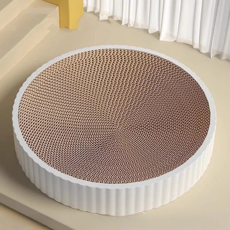 Green and white 55cm round cat scratching board with replaceable corrugated paper surface
