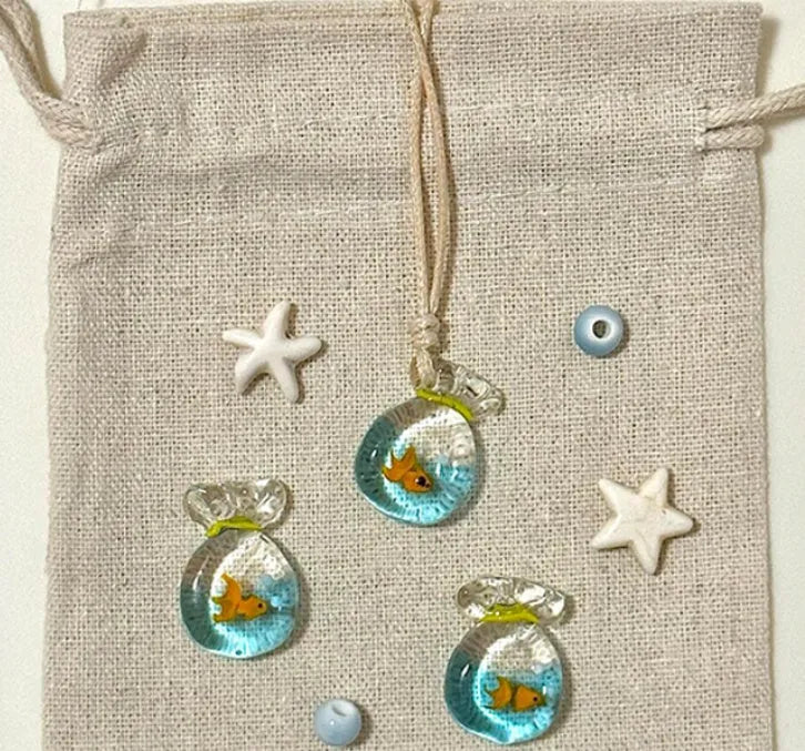 Women's pendant necklace with coloured glaze skirt joker charm on cotton linen clavicle chain