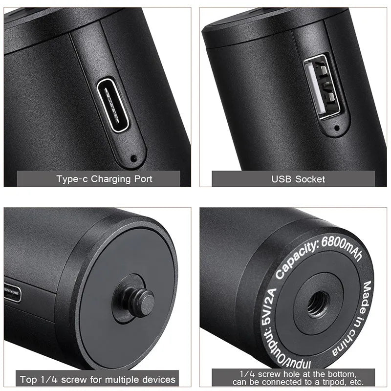 Black aluminium alloy portable power bank with a carry handle showing size of 12.5cm