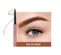 Eyebrow pencil in colour box showing six shade options: Auburn, Blonde, Caramel, Dark Brown, Soft Brown, and Taupe.