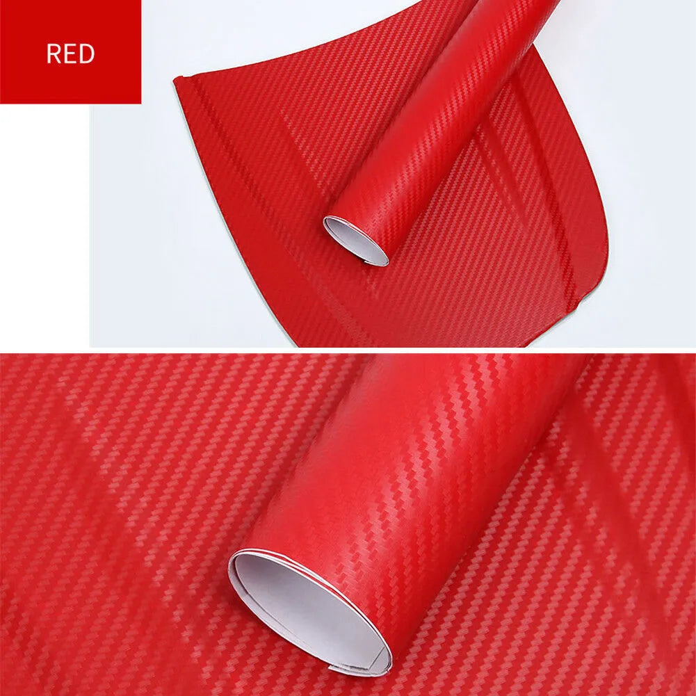 Roll of 3D carbon fibre patterned car sticker in one of eight colours, showing textured black and silver weave design