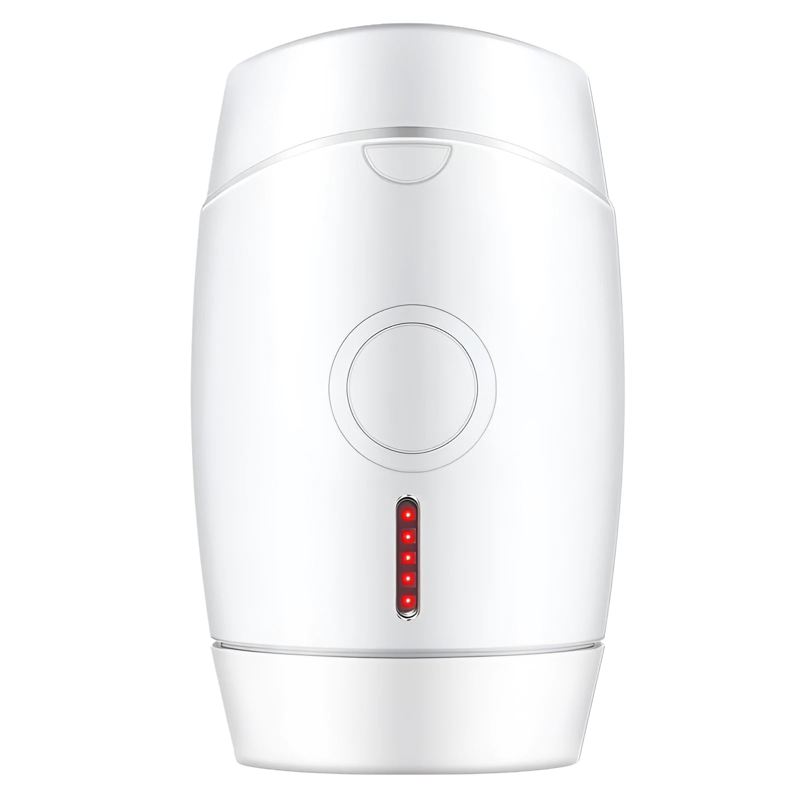 White at-home laser hair removal device with five buttons on a compact handheld body.