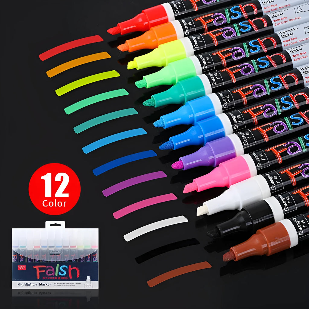 Electronic fluorescent board highlighter pen with 6mm oblique tip showing pressure valve design for whiteboard use