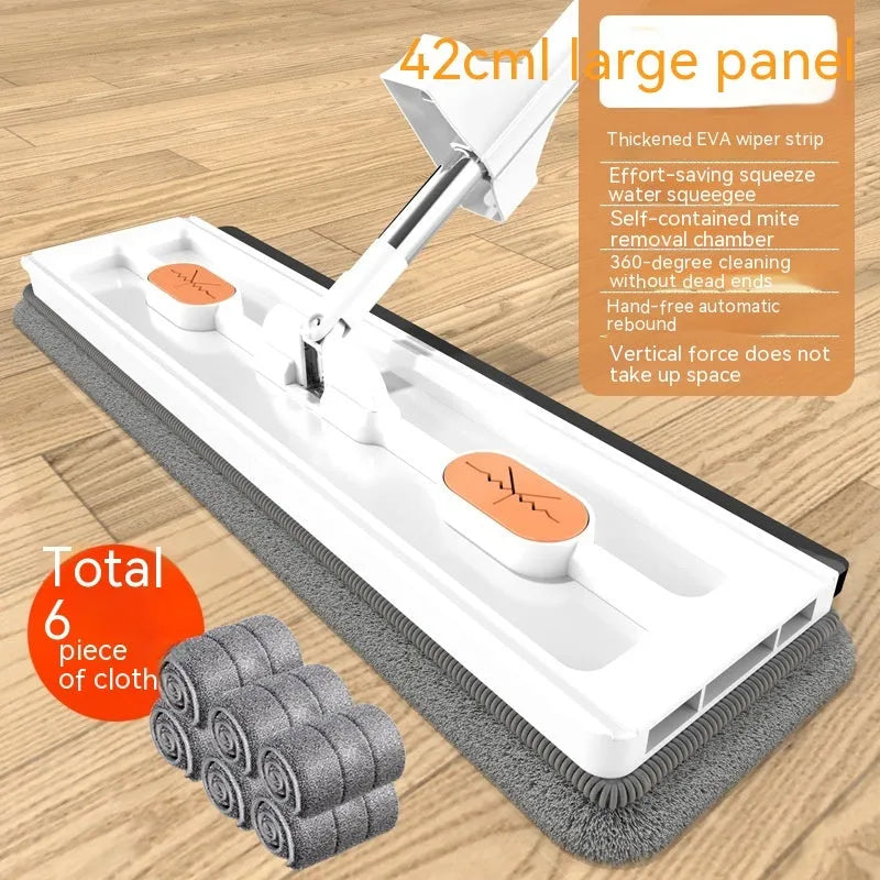 Large flat mop with stainless steel handle and 360 rotating head for hard floor cleaning
