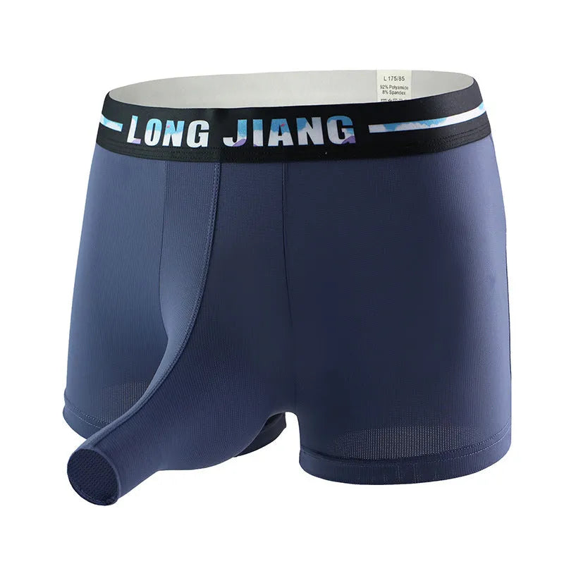 Men's ice silk trunk boxers in multiple colours with mid-waist design and thin knit fabric