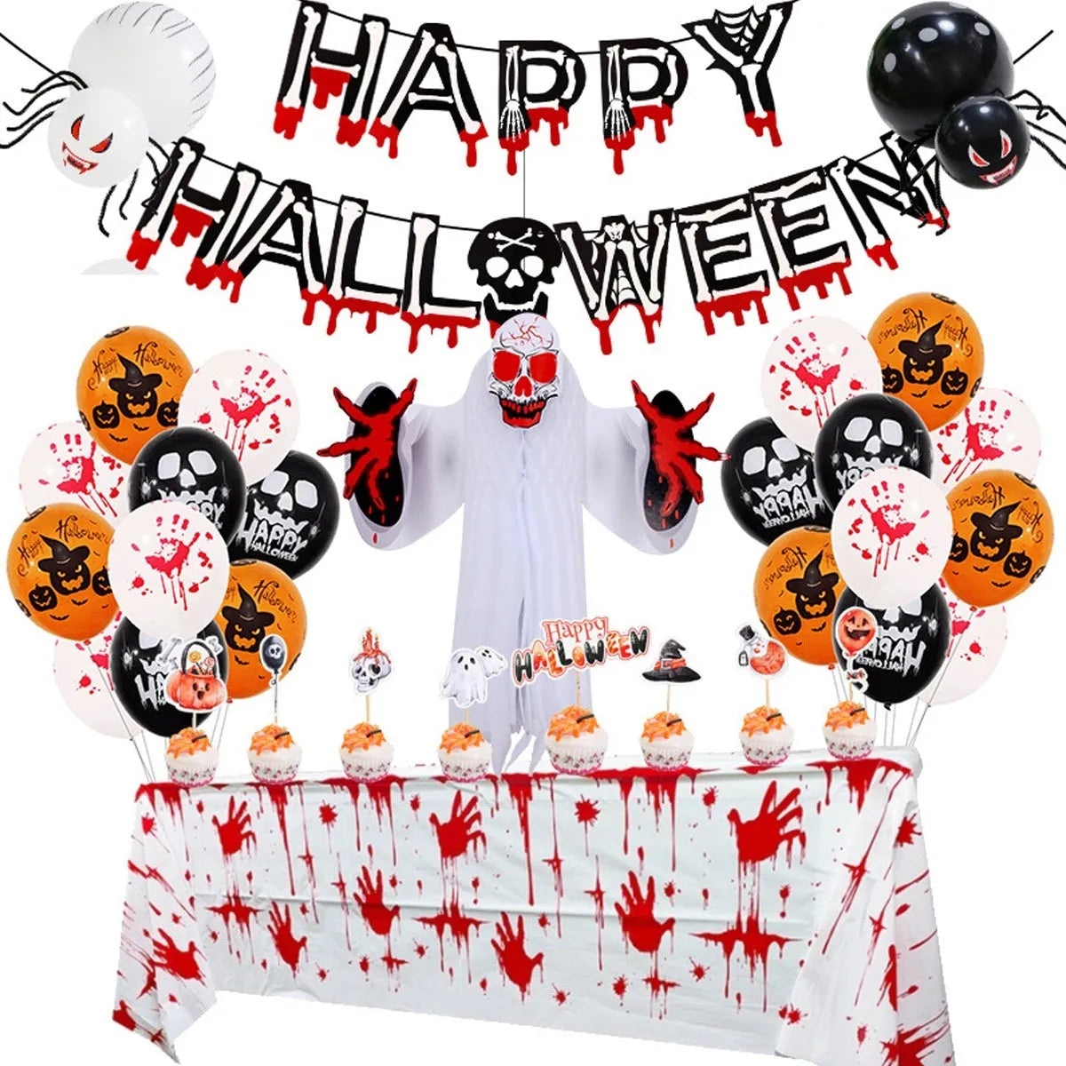 Black and white latex Halloween spider balloon arch decoration set.