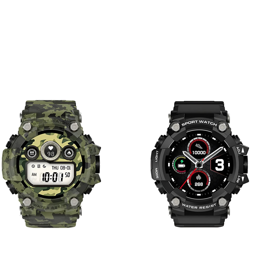 T6 tactical rugged smart watch bracelet in black or green on wrist