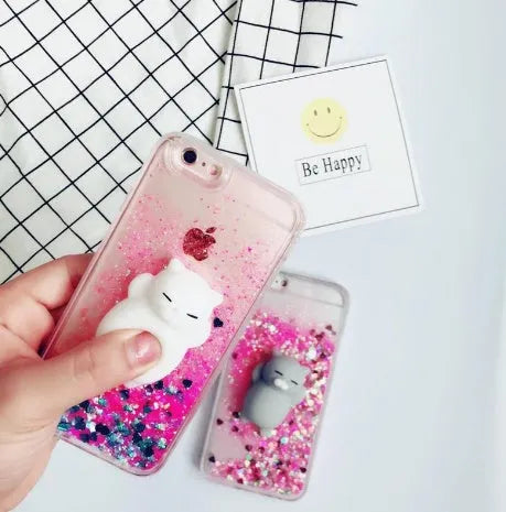 Four cat-themed glitter phone cases for iPhone models with bright colours