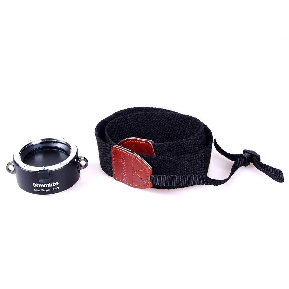 Aluminium camera lens flipper with cotton shoulder strap for quick lens exchange