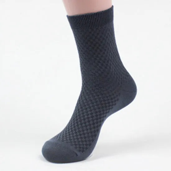 Men's bamboo fibre business socks with small square pattern in five colour options.