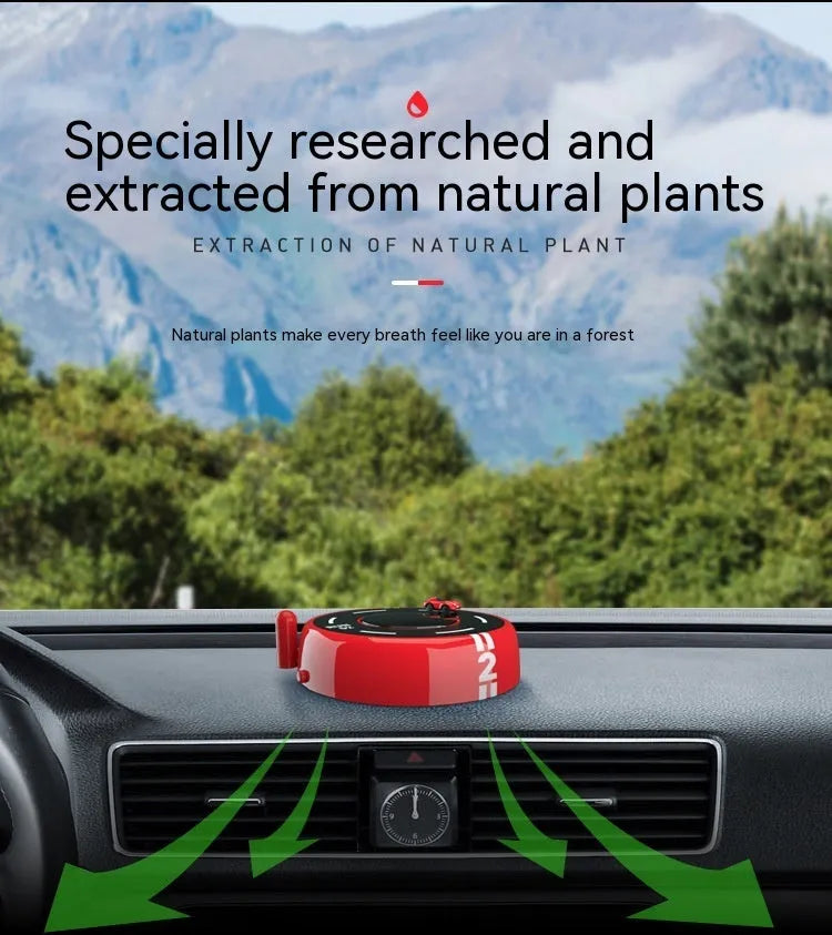 Round solar-powered car fragrance diffuser with LED lights in modern design