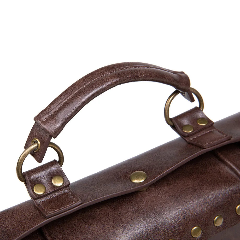 Bronze steampunk industrial retro shoulder bag with pillow shape and metal details