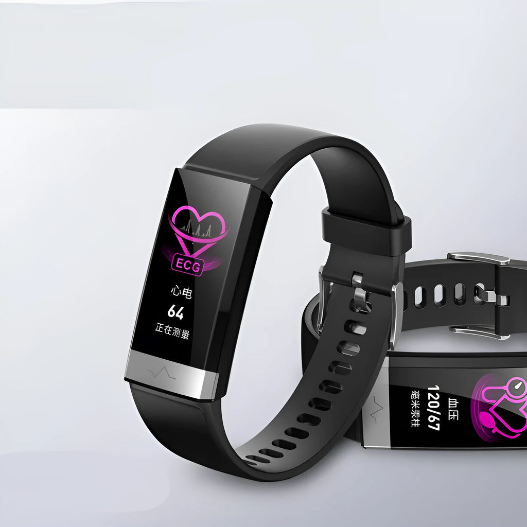 V19 Smart Bracelet in black, blue, or red colours showing the 1.14-inch screen and TPU strap.