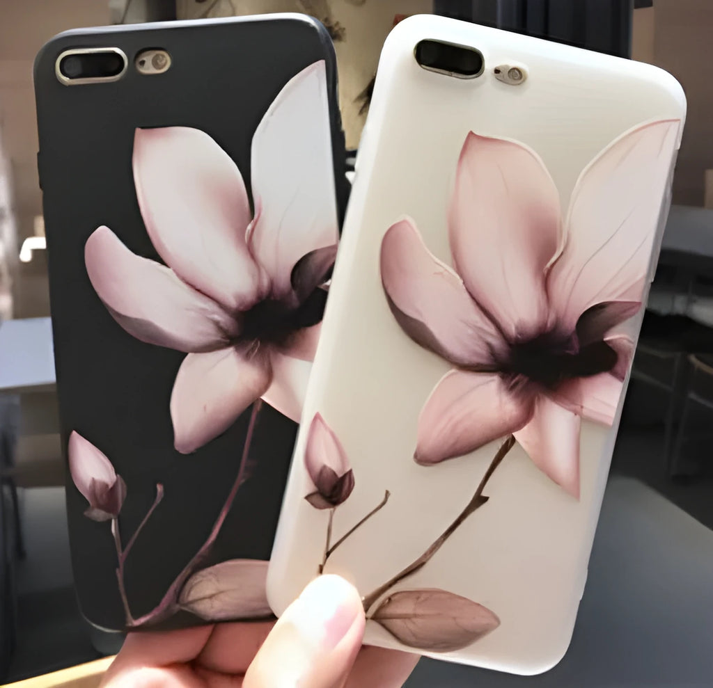 Embossed flower pattern TPU iPhone case back cover in black colour